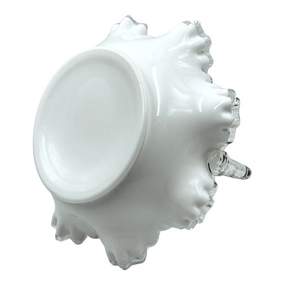 Vintage Fenton Silver Crest Bridal Basket White Ruffled Clear Edges Handle Large - Picture 13 of 16